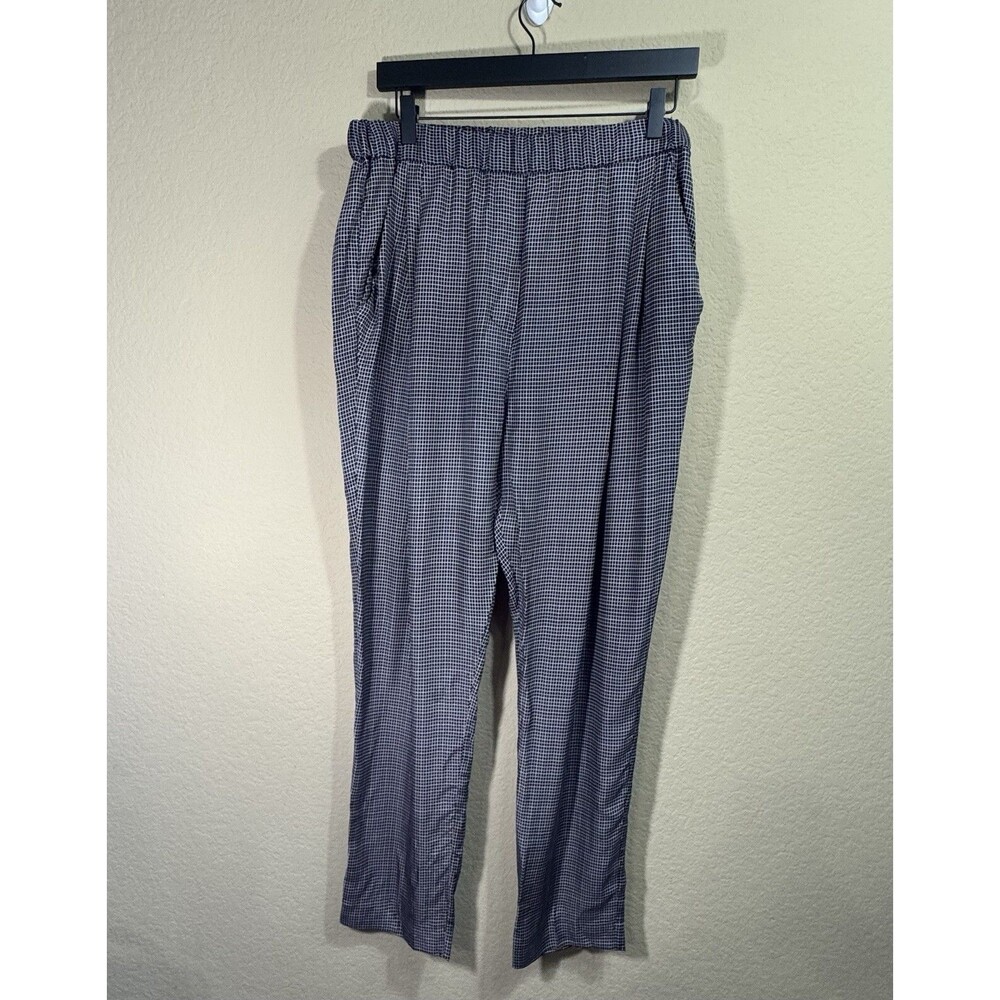3.1 Phillip Lim Women's Navy Grid Printed Taper Leg Pull On Pants Size 10 Pocket
